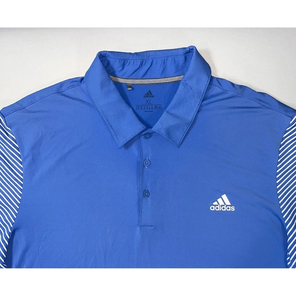 Adidas Golf Polo Shirt Mens XL Blue White Striped Sleeve FW19 Ultimate‎ Tech